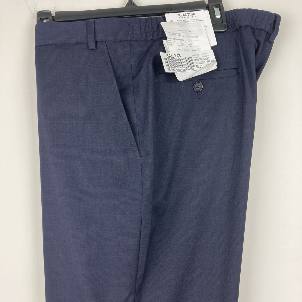 Kenneth Cole Reaction Mens Dress Pants 40Wx32L Plaid Navy E04552